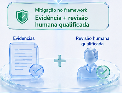 Ilustração: evidência mínima e revisão humana nos gates.