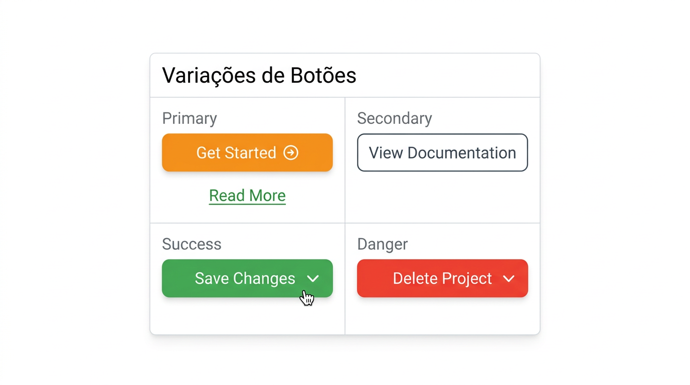 Variações de botões — Primary, Secondary, Success, Danger