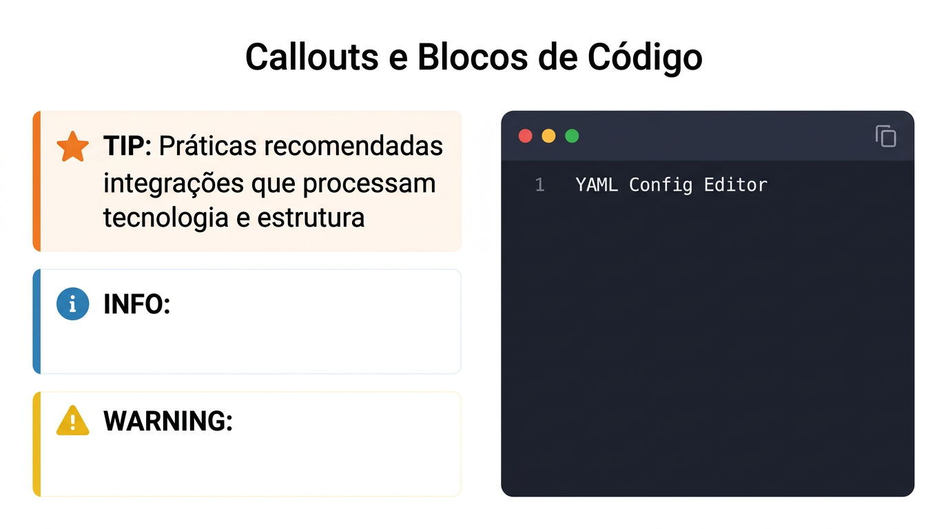 Callouts de governança — TIP, INFO e WARNING